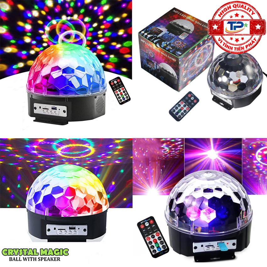 Đèn Led Pha Lê quả cầu xoay 7 màu Karaoke cảm biến nháy theo nhạc, khe cắm USB SD card, MP3 LED Crystal Magic Ball Light