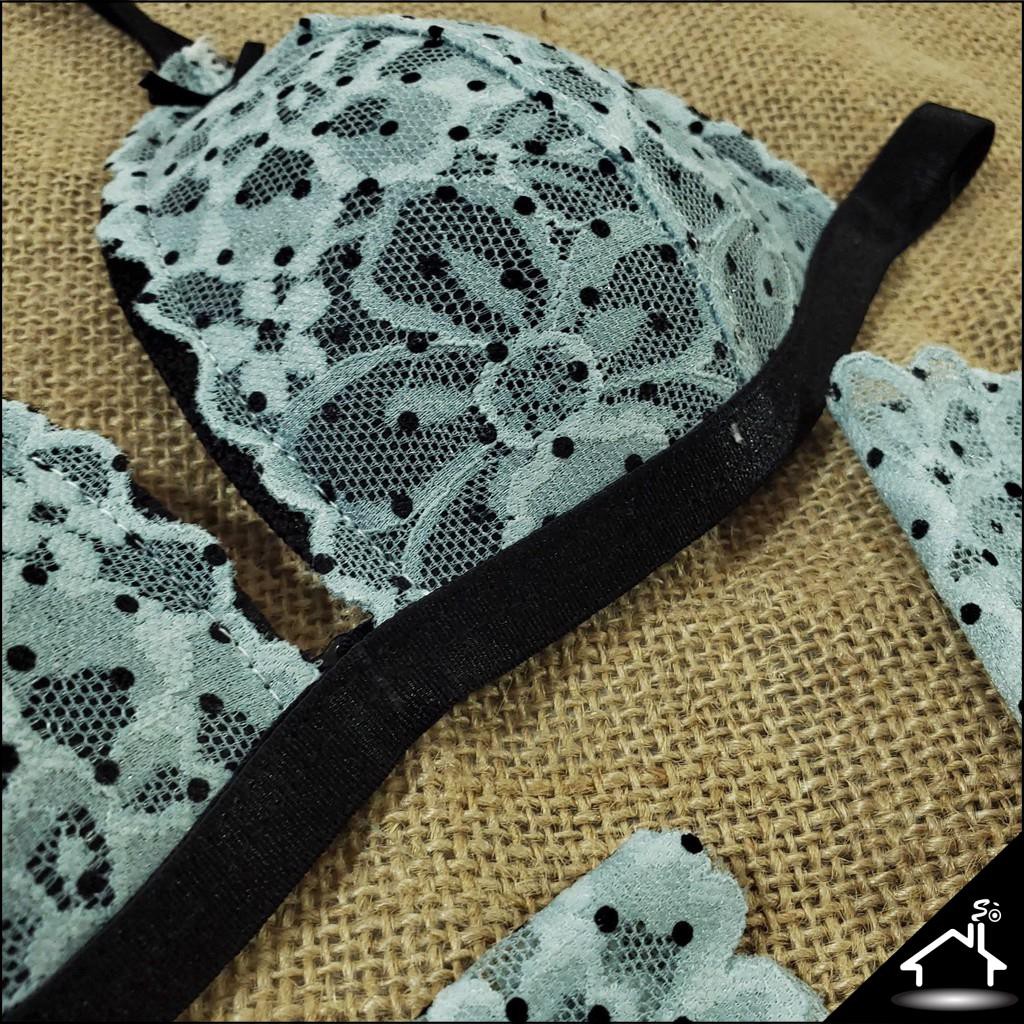 Bộ đồ lót sexy by Nhà Sò ren xanh xám chấm bi quần Y/T NS122 | BigBuy360 - bigbuy360.vn