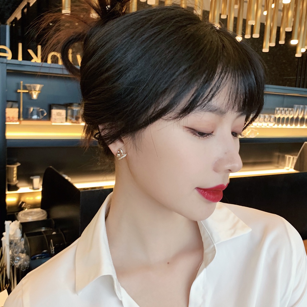 Bông Tai Mạ Bạc 925 Hình Trái Tim Đính Ngọc Trai Xinh Xắn / Khuyên tai