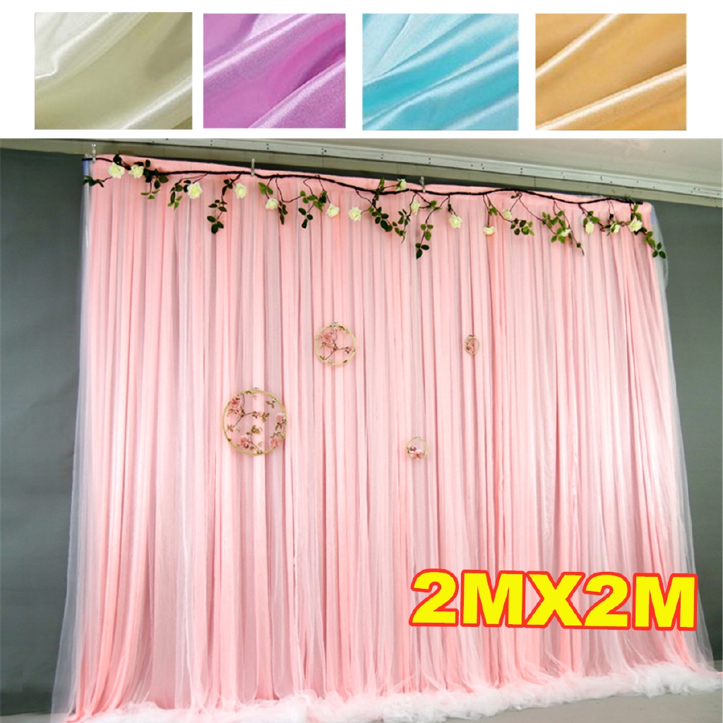 Rèm Vải Gạc + Lụa Mát Treo Làm Phông Nền Trang Trí Tiệc Cưới / Sân Khấu 2 X 2cm