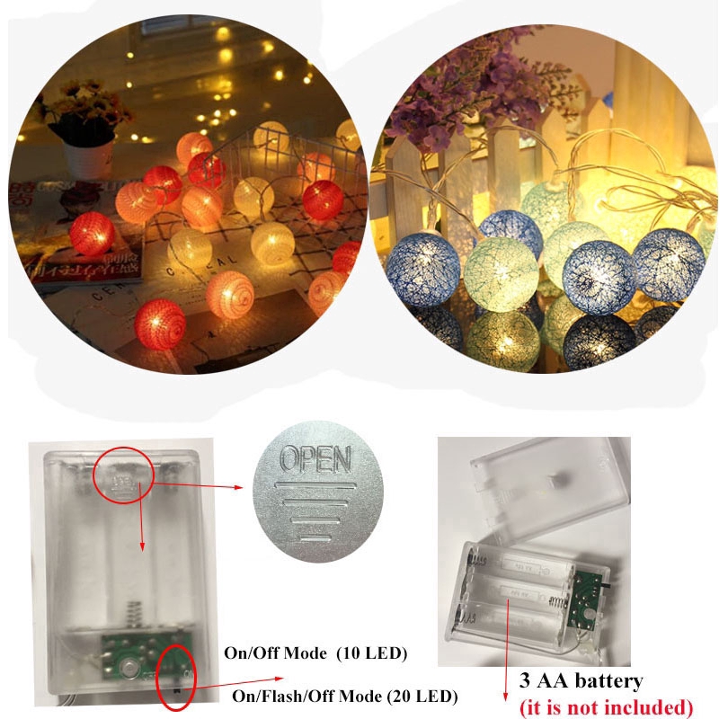 Dây đèn LED 20 bóng cotton trang trí phòng ngủ