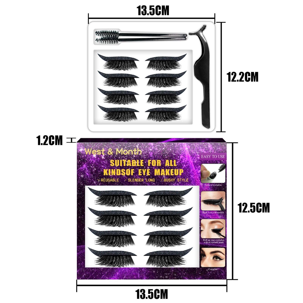Set 4 Cặp Lông Mi Giả 3D Dài Dày Và Cong Tự Dính Kèm Bút Kẻ Mắt