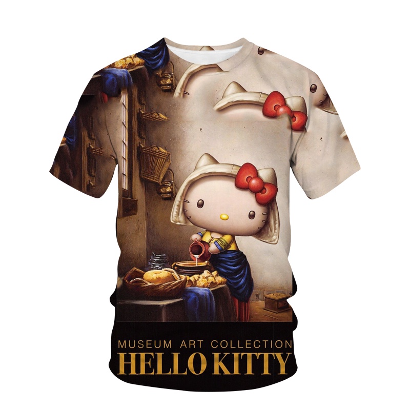 Áo Thun Tay Ngắn Cổ Tròn In Hình Hello Kitty 3D Thời Trang Mùa Hè 2021 Dành Cho Nữ