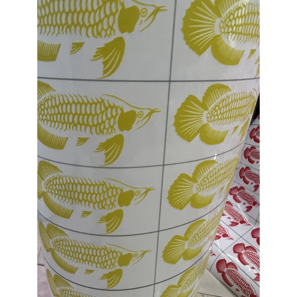 DECAL Hồ Cá - STICKER Dán Thành Hồ Cá Rồng Huyết Long, Bối Vàng Kích Thước 17x6cm