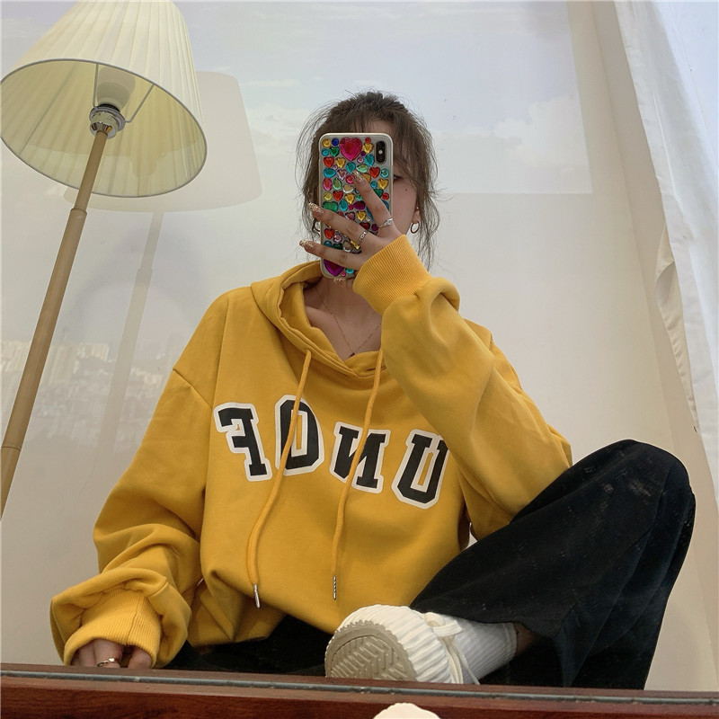 SUXI NEW Áo Hoodie Dáng Rộng Có In Chữ Phong Cách Hàn Quốc Cho Nữ