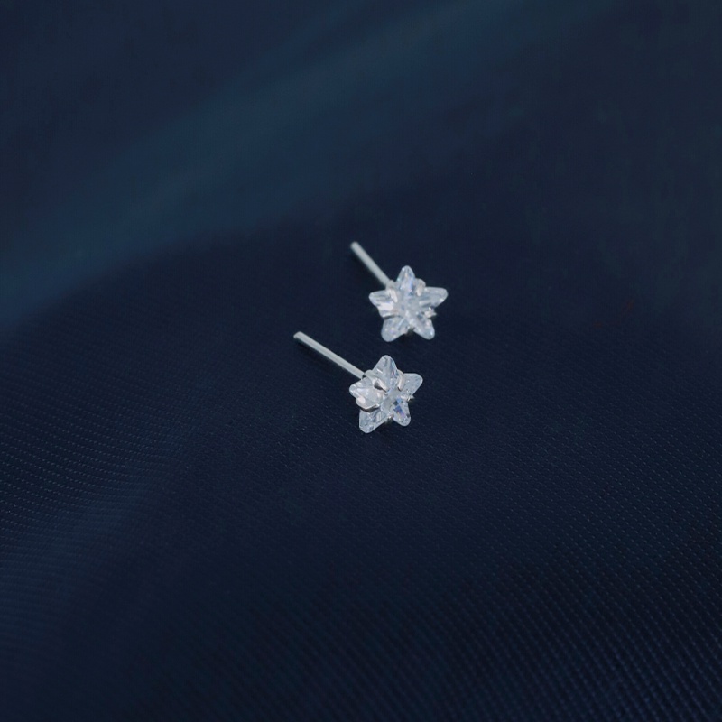 Đôi bông tai bạc nữ đính đá mặt ngôi sao Asimi, Bông tai bạc nữ nguyên chất 2 màu trắng đen Star Earrings KT03