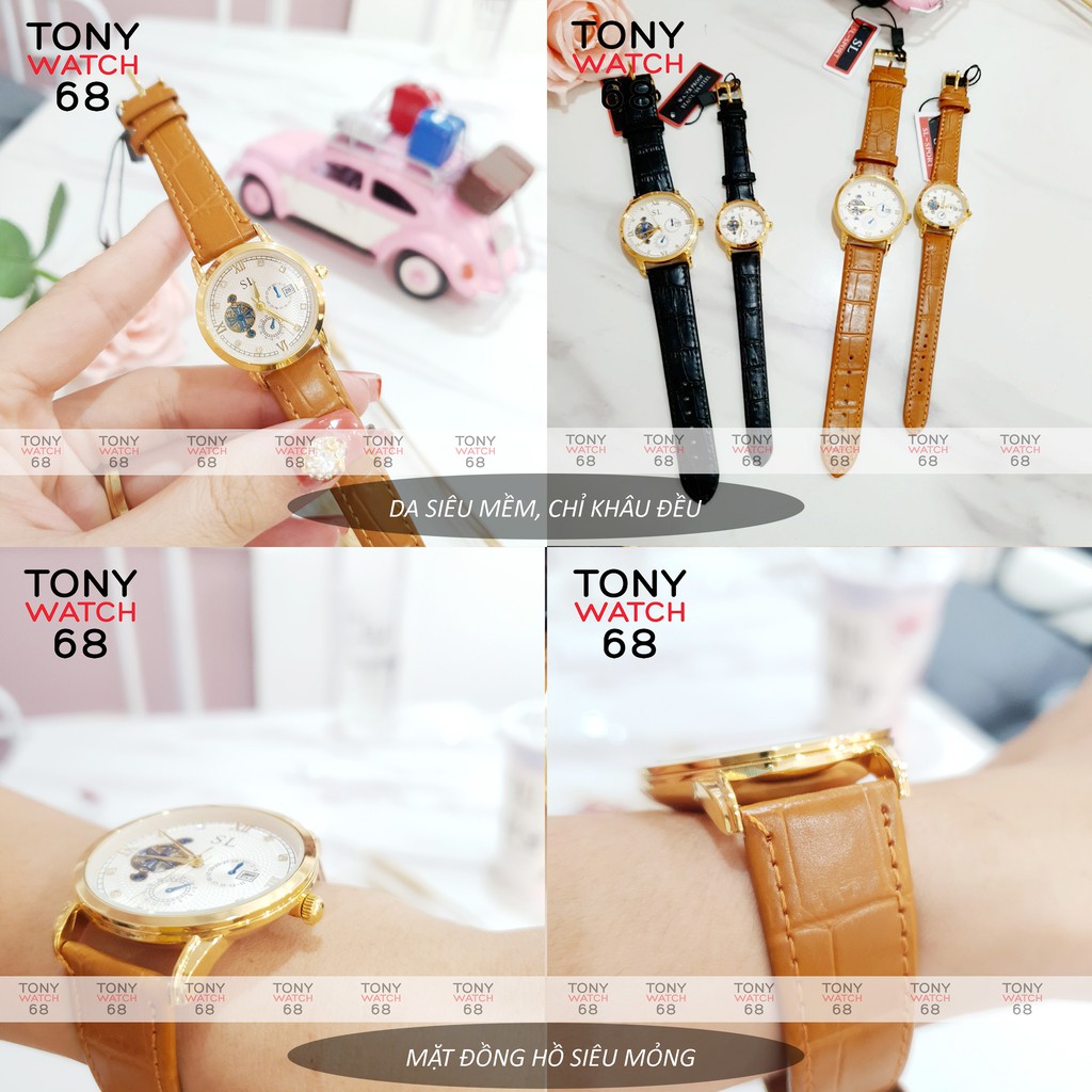 Đồng hồ cặp đôi nam nữ SL dây da chống nước tuyệt đối số ngọc chính hãng Tony Watch 68