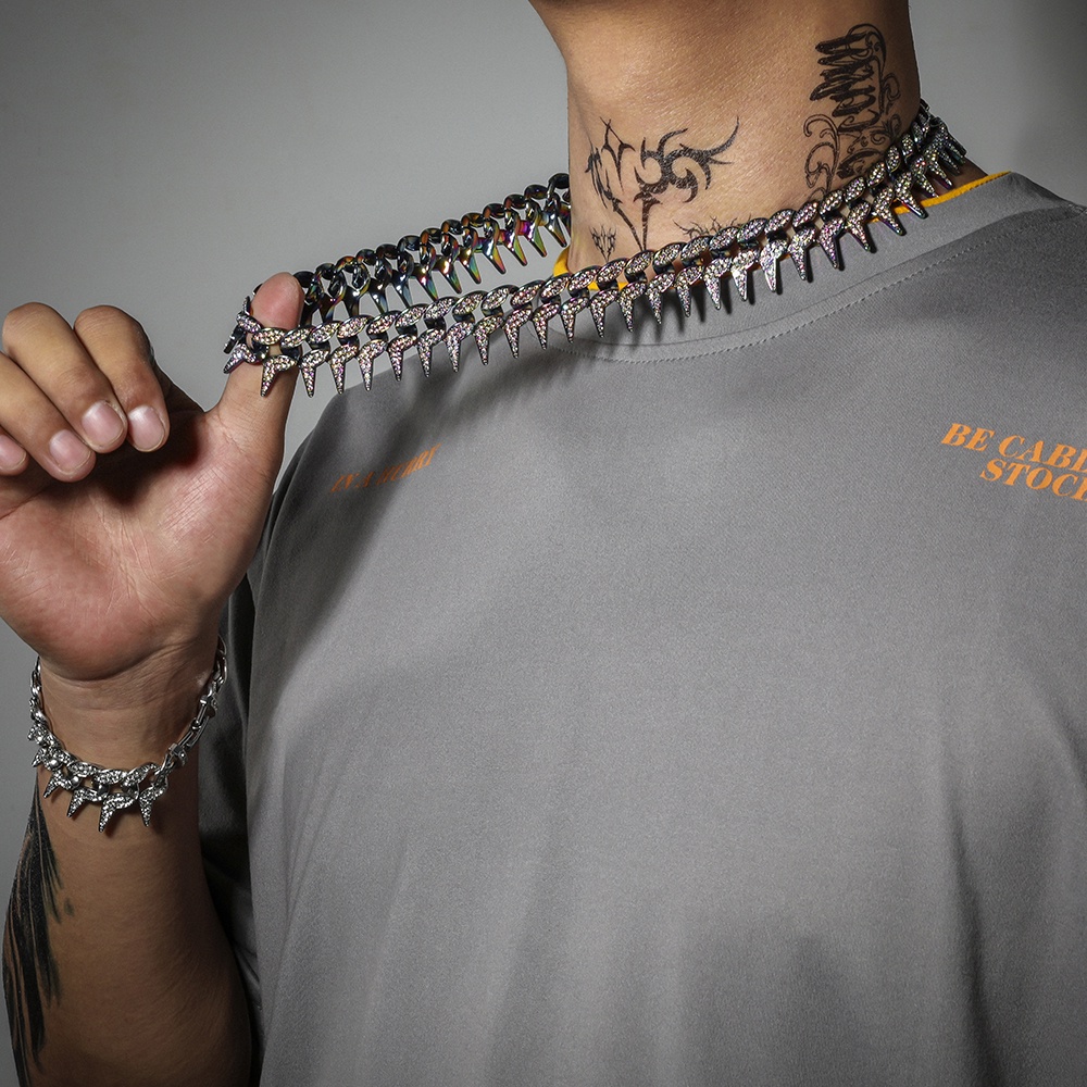 Dây chuyền sợi xích đính đá toàn diện Cuban phong cách Hip Hop thời trang cho nam