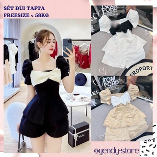 Sét bộ nữ - sét tafta áo nơ tay bồng quần short