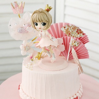 Phụ kiện trang trí bánh sinh nhật bánh kem - Búp bê công chúa Sakura hồng nhựa nhẹ