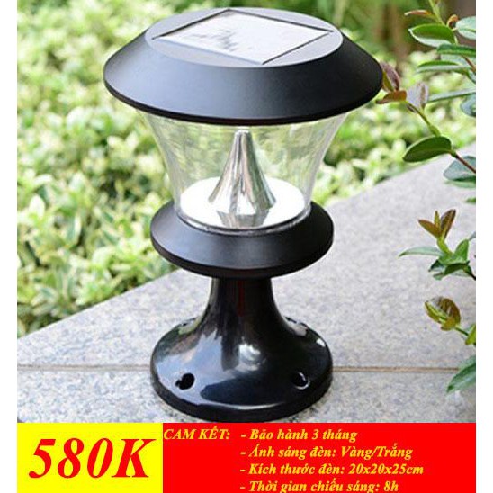 Đèn trụ cổng năng lượng mặt trời 8 LED ánh sáng VÀNG cao cấp