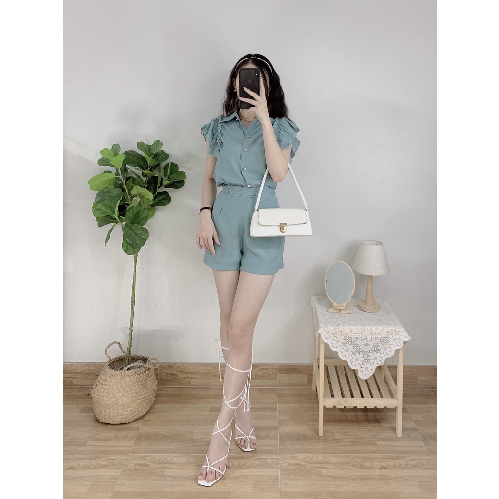 Sét bộ áo sơ mi tay cánh rơi mix quần đùi siêu xinh_S1983