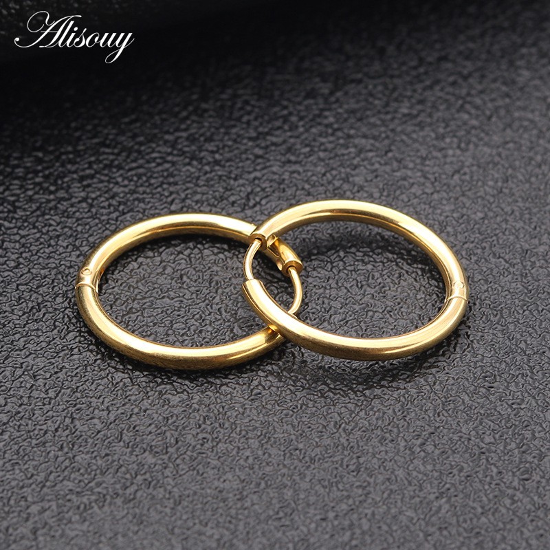 2 PC Thời Trang Mới Punk Unisex Thép Không Gỉ Vòng Tròn Bông Tai Nam Nữ Tai Hoop