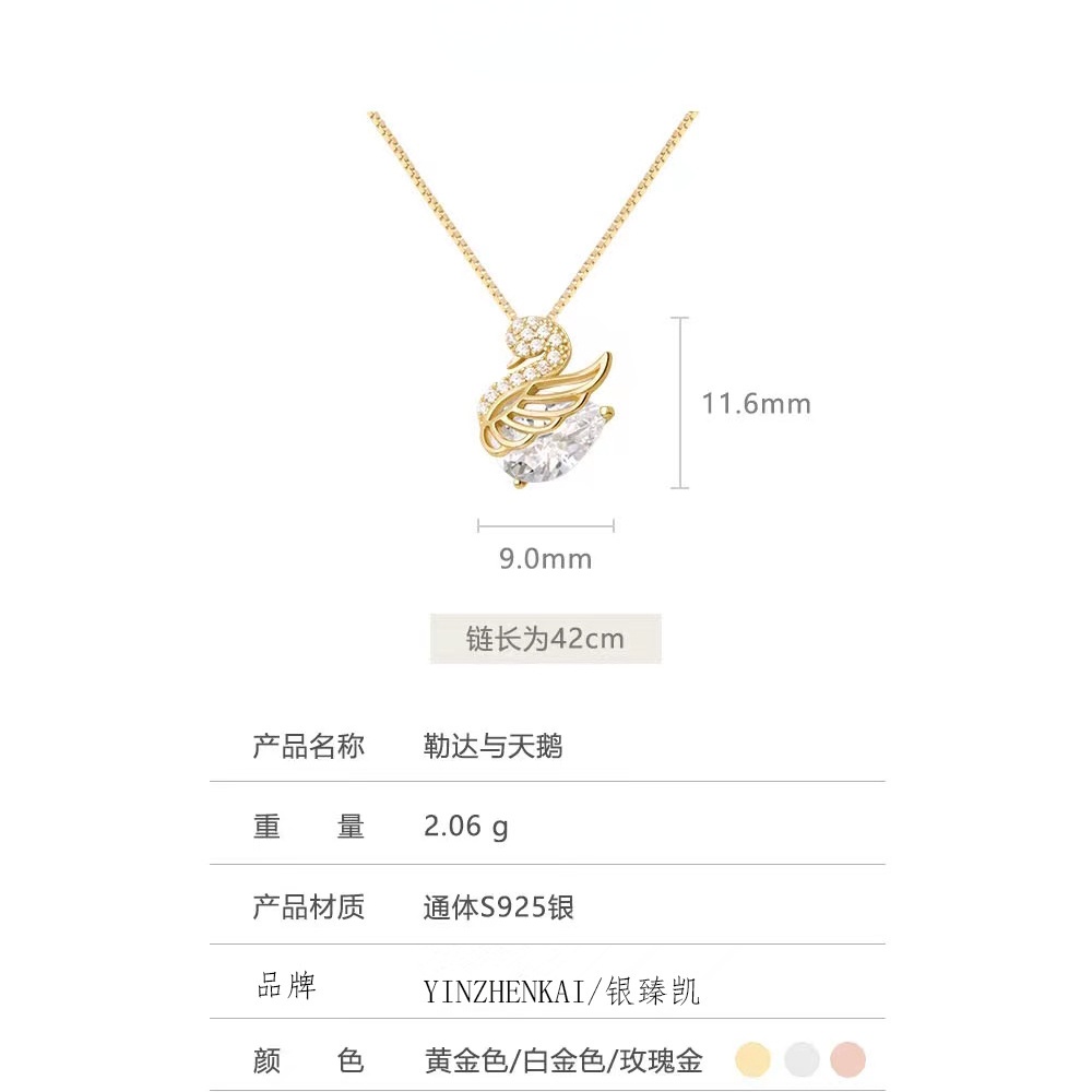 Vòng cổ Mạ Bạc 925 Mặt Thiên Nga Đính Đá Zircon Sang Trọng