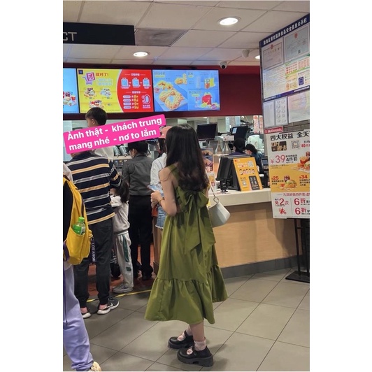 Váy maxi 2 dây bản to nơ lưng siêu lớn đi chơi đi biển