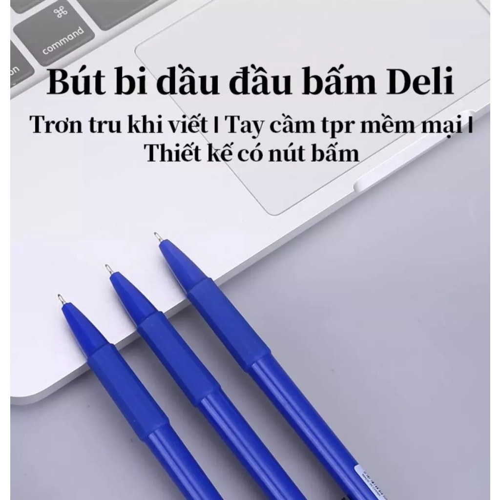 Bút bi dầu Deli - 0.5mm đầu bấm - đệm tay TPR êm ái - mực Xanh/ Đen - 12 chiếc/hộp - EQ02430 / EQ02420
