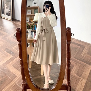 Đầm công sở dáng dài cổ bẻ thắt dây eo - váy sơ mi dài tay dáng suông cực xinh
