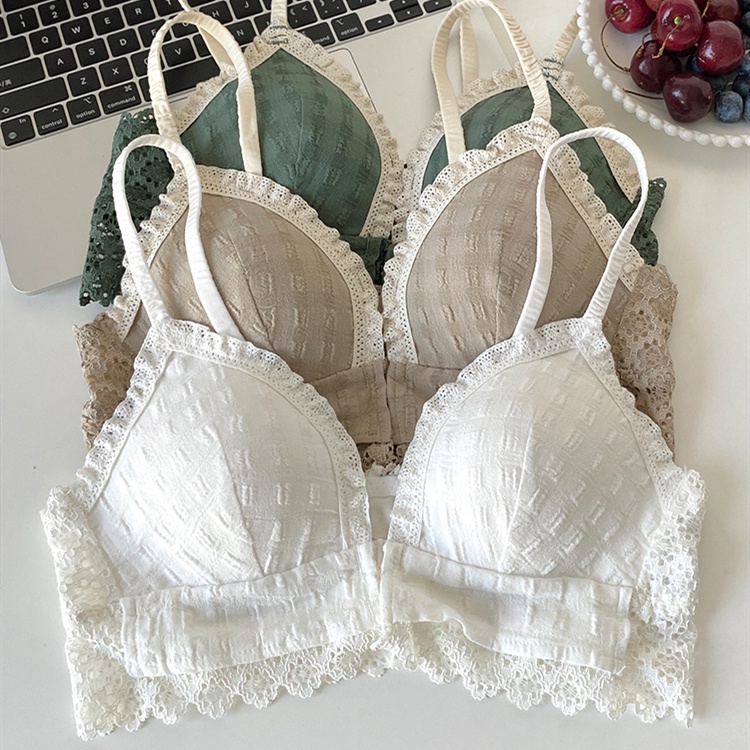 Áo Ngực Không Gọng 3 / 4 Cup Mỏng Nâng Ngực Cài Khóa Trước Phối Ren Thời Trang Quyến Rũ Cho Nữ