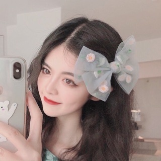 Cột tóc/ Kẹp tóc nơ Naive voan lưới thêu hoa cúc