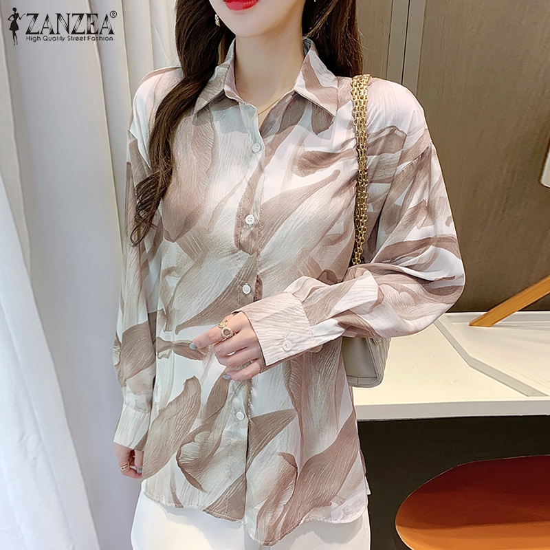 Zanzea Áo Sơ Mi Dài Tay In Họa Tiết Thời Trang Hàn Quốc Dành Cho Nữ