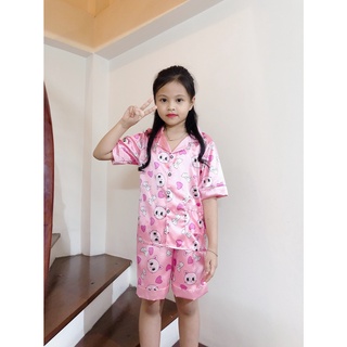 Bộ Ngủ Pijama Cộc Cho Bé Chất Lụa Satin Size 14-45
