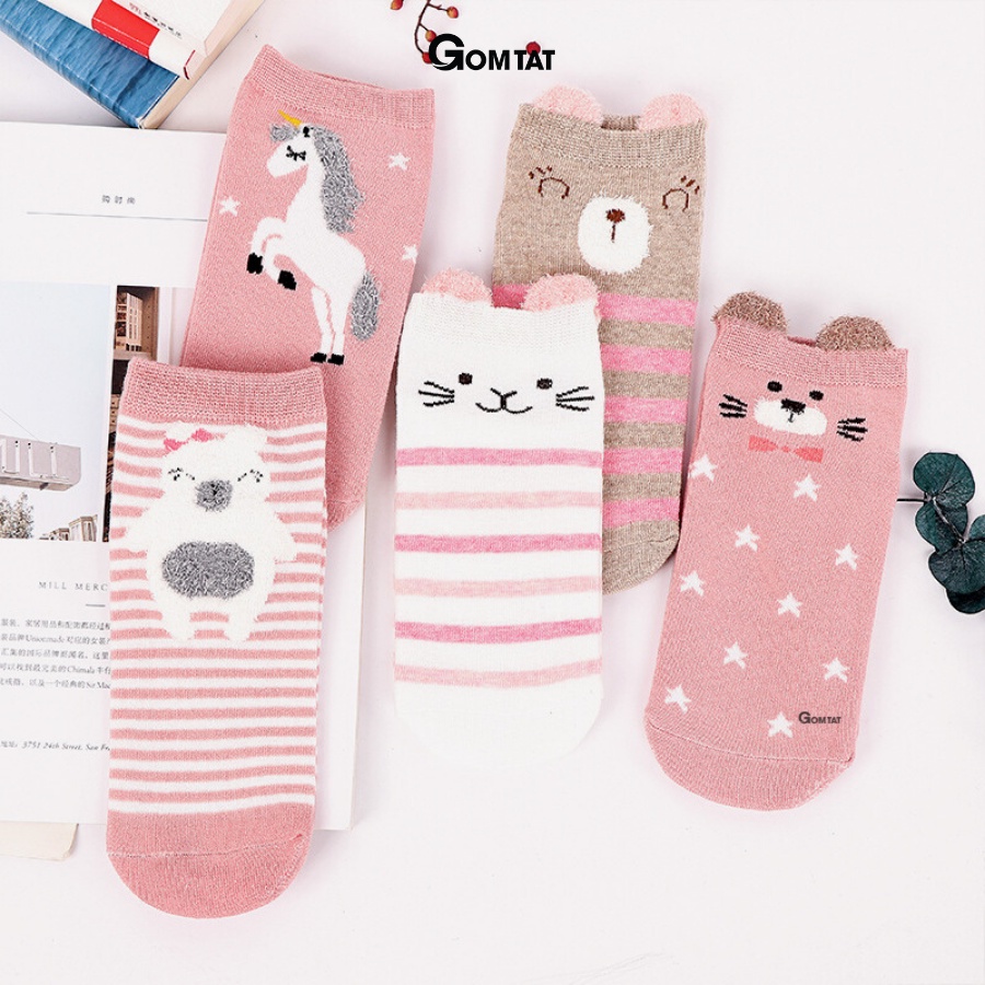 Set 5 đôi tất vớ nữ cổ ngắn GOMTAT tai gấu dễ thương nhiều màu phong cách Hàn Quốc - LISU-TAIGAU-02