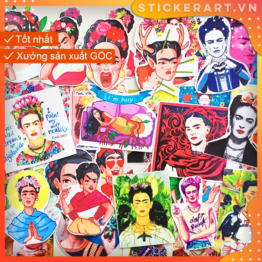 [ART-FRIDA KHALO] 64 Sticker chống nước/dán xe laptop mũ bảo hiểm vali...