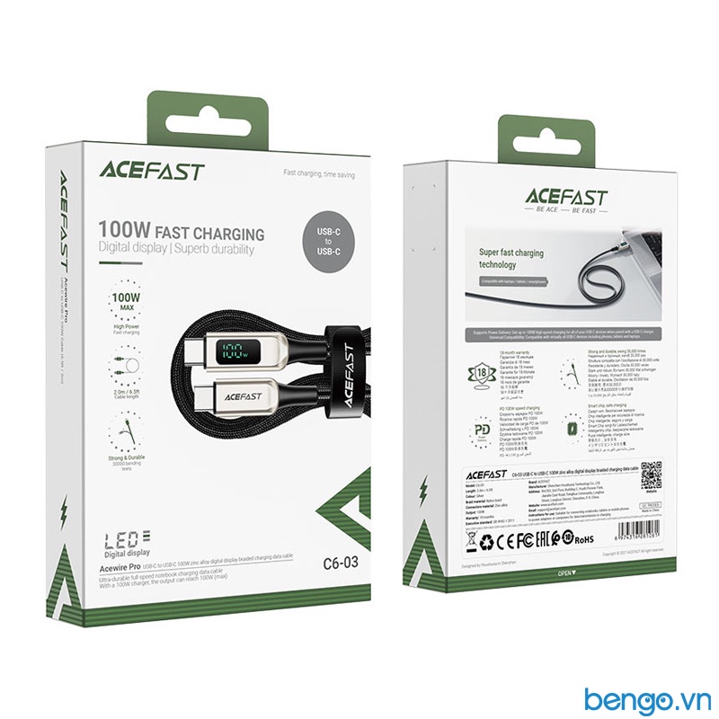 Cáp ACEFAST USB-C To USB-C Màn Hình Kỹ Thuật Số LED Dài 2m - C6-03