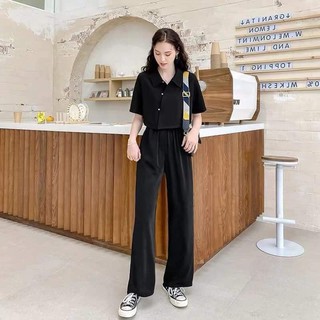 SET BIGSIZE áo croptop quần ống rộng