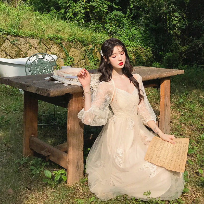 🍒🍒Set Áo Khoác Mỏng + Váy 2 Dây Công Chúa Siêu Cổ Tích Cho Nữ🍒🍒