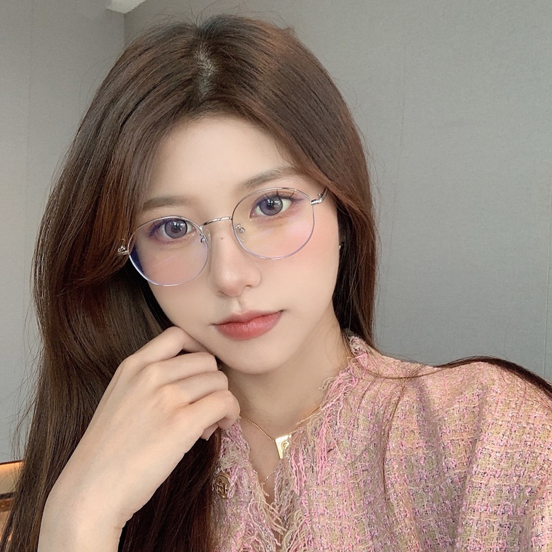 (JIUERBA) Mắt Kính Gọng Tròn Thời Trang Cổ Điển Gọng Kim Loại Ánh Sáng Xanh Lam