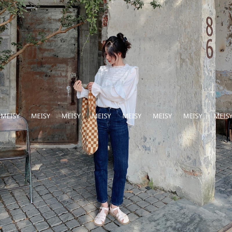 Quần jean bò ống đứng co giãn cạp lưng cao phong cách Hàn Quốc thương hiệu Meisy #OD05