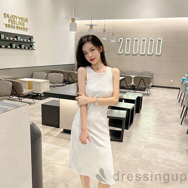 Đầm Không Tay Cổ Tròn Màu Sắc Đơn Giản Dành Cho Nữ