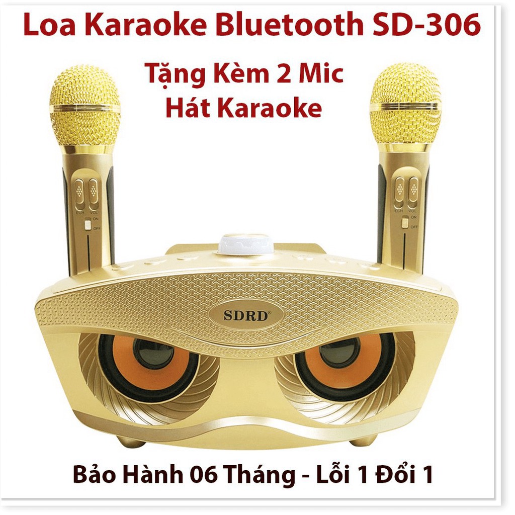 Loa karaoke mini di động SD-306 loa hát karaoke đa năng + Tặng Kèm 2 Mic Không Dây - Bảo Hành 6 Tháng