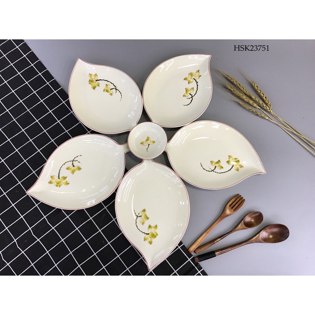 Set đĩa lá trầu sứ Bát Tràng nhiều mẫu