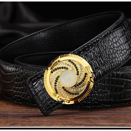 Thắt Lưng Nam Hình Xoáy T1 Đầu Cá Sấu Đính Đá Khóa Cài Được Làm Bằng Hợp Kim