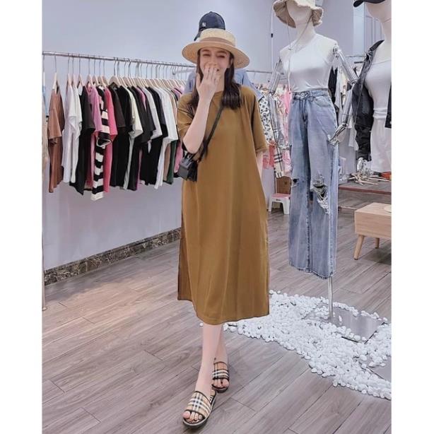 Váy Bầu Xuông trơn ,from rộng ,tay lỡ 🌸có túi tiện lợi để các mẹ để đồ☘️freesize 43-70kg VB55