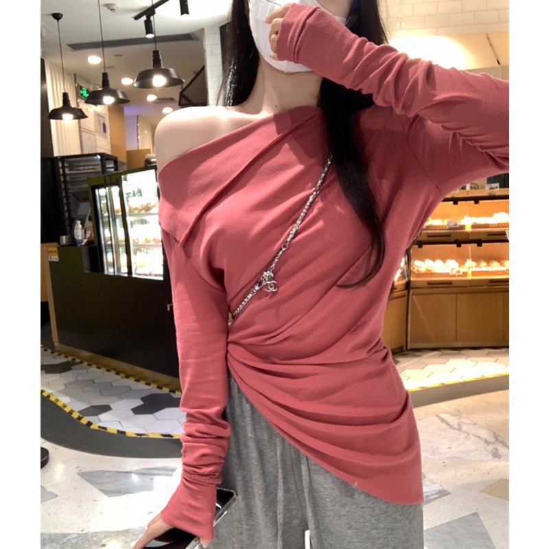 Áo Thun Tay Dài Thiết Kế Lệch Vai Quyến Rũ