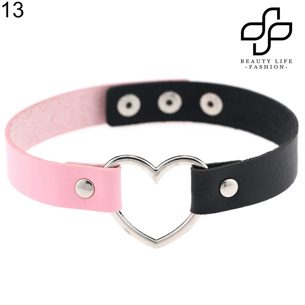 Vòng Cổ Choker Da Mặt Trái Tim Rỗng Phong Cách Gothic Cá Tính