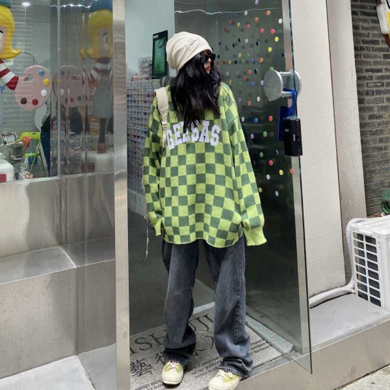 ÁO LEN CARO HOẠ TIẾT HÀNG UNISEX PHONG CÁCH HÀN QUỐC