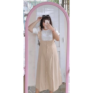 (Có bigsize) Set áo trắng kèm yếm dài phủ gối mặc đi chơi, đi tiệc năng động trẻ trung