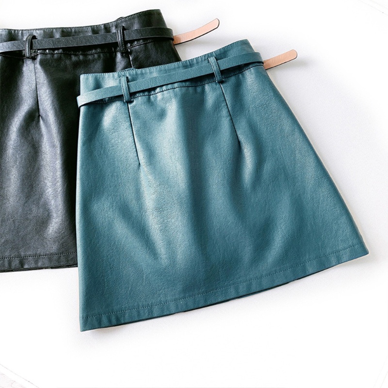 Chân Váy Chữ A Lưng Cao Giả Da Dáng Ôm Màu Trơn Phối Khóa Kéo Và Túi Thời Trang Mùa Thu Cho Nữ