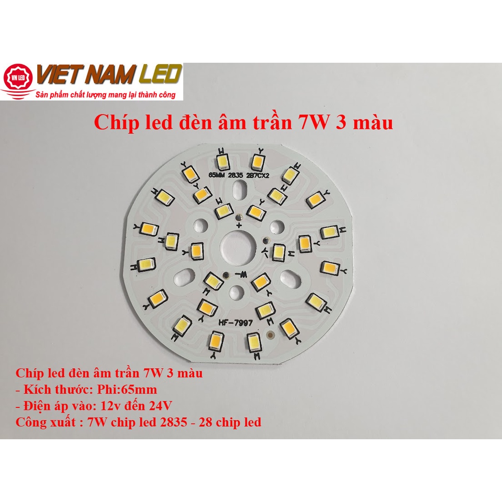 Chíp led lắp cho đèn âm trần 7W 3 màu, phi 65mm, thay thế cho đèn downlight 3 chế độ màu vnled.vn