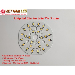 Chíp led lắp cho đèn âm trần 7W 3 màu, phi 65mm, thay thế cho đèn downlight 3 chế độ màu vnled.vn
