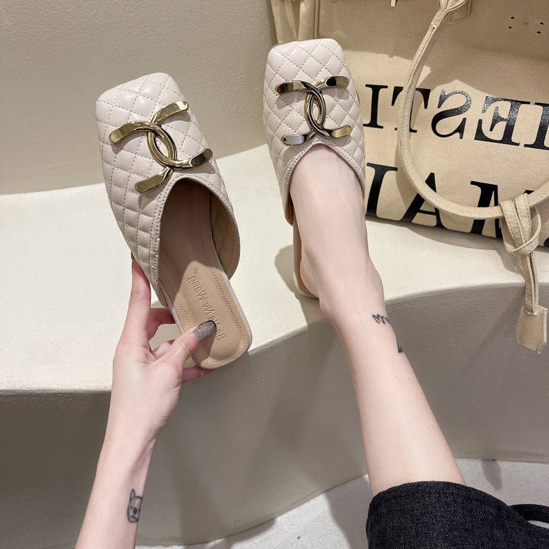 Dép Bít Mũi Vuông Đế Bằng Phong Cách ulzzang Mới