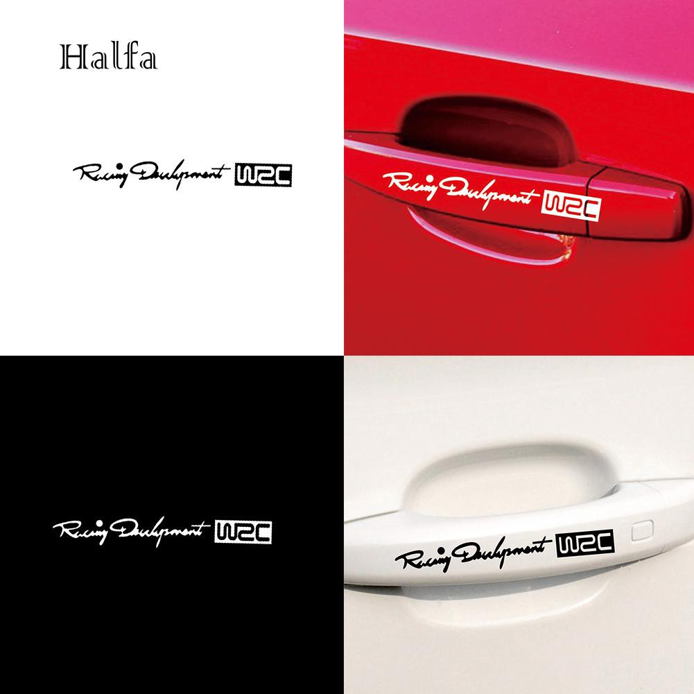 Set 4 sticker WRC trang trí tay nắm cửa của xe Toyota Skoda Kia Lada Opel