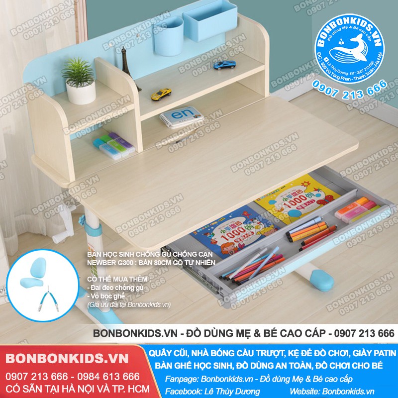 Bộ bàn ghế học sinh 80cm gỗ tự nhiên Newber G300, Ghế Hello Kitty thông minh | BigBuy360 - bigbuy360.vn