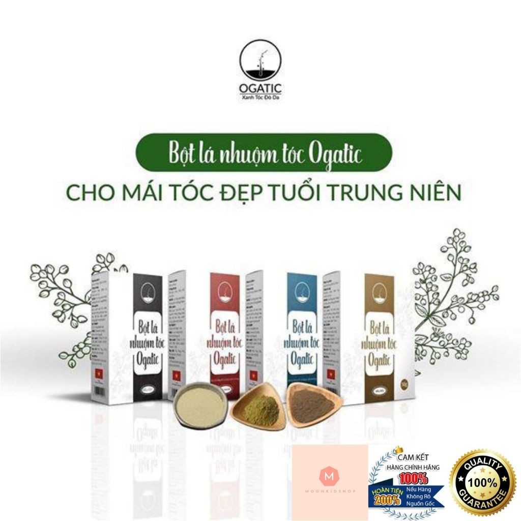 Thuốc Nhuộm Tóc OGaTics tùy chọn màu Bột Lá Nhuộm Tóc Ogatics ComBo 2 +Tặng 5 Gói Lá Thơm Gội Đầu