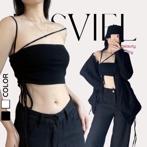 Áo Ống 2 Dây Không Đệm, Áo Quây Ngực Chất Thun Tăm Borip Cá Tính Rút Dây Cách Điệu IRISVIEL