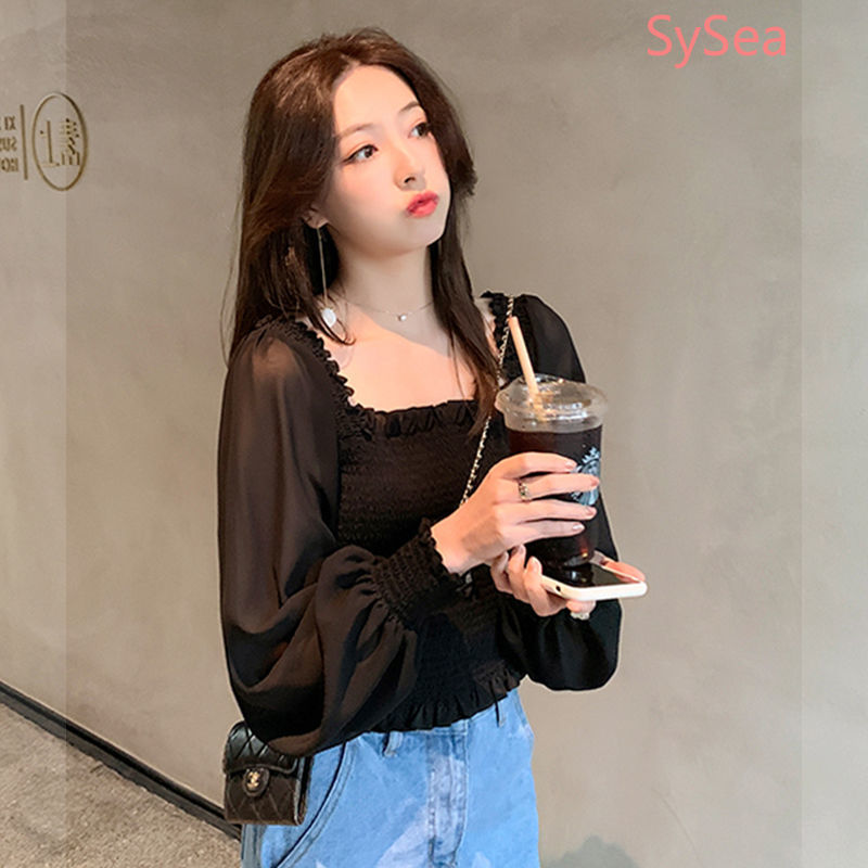 Áo Vải Voan Dài Tay Cổ Vuông Duyên Dáng Cho Nữ
